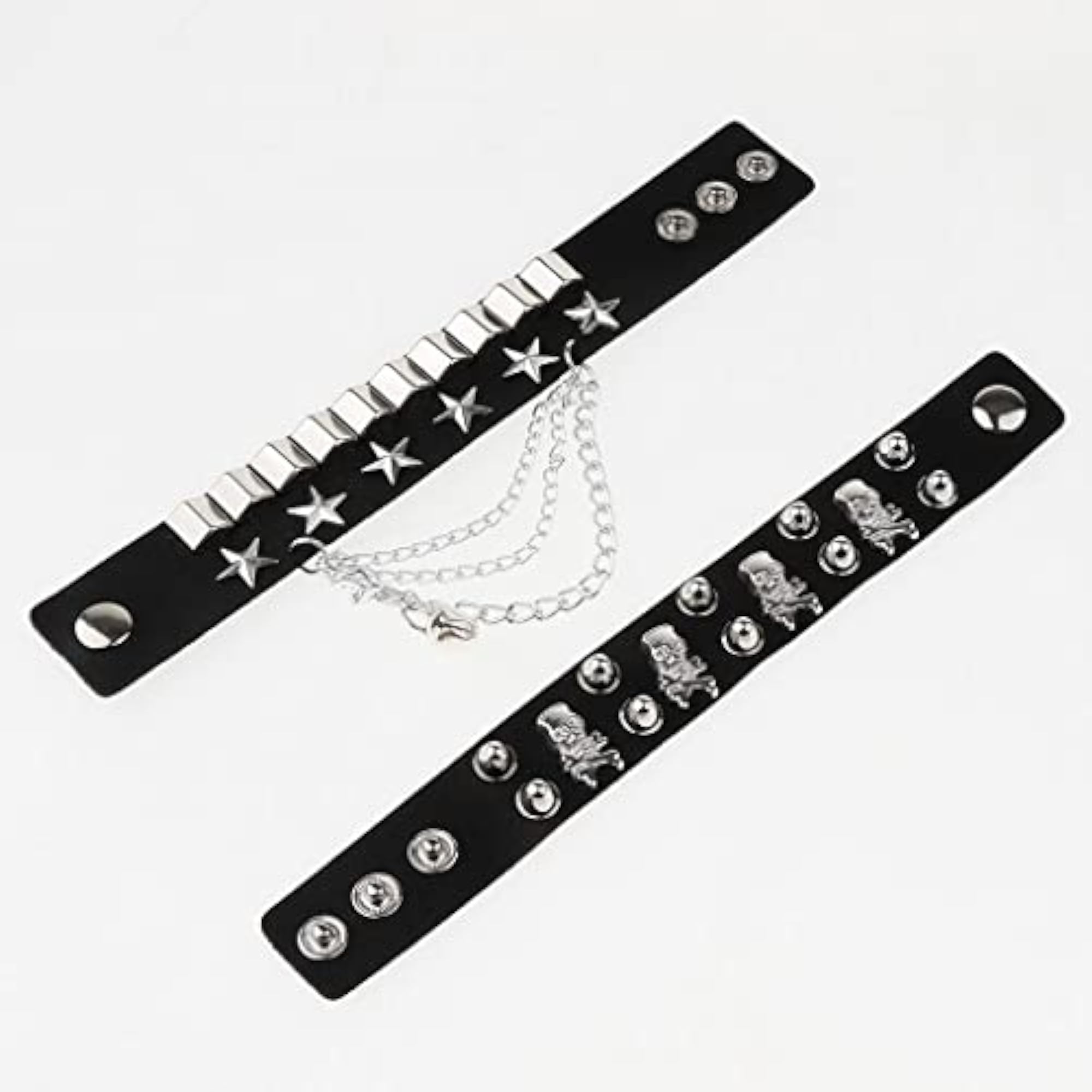 Layered Gothic Skull Punk Bracelet, Black Rivet Leather Cuff