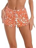 Riismen Mujer Pantalones Cortos Brillantes con Lentejuelas Malla Shorts Cintura Alta Pantalones Baile De Barra Ropa De Club Fiesta Rave Traje Festival Clubes Naranja S