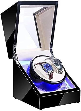 FENOKD Mechanical Watch Shaker Double Watch Winder for Automatic Watches with Blue LED Light Black Piano Paint Exterior AC Adapter and Battery Powered