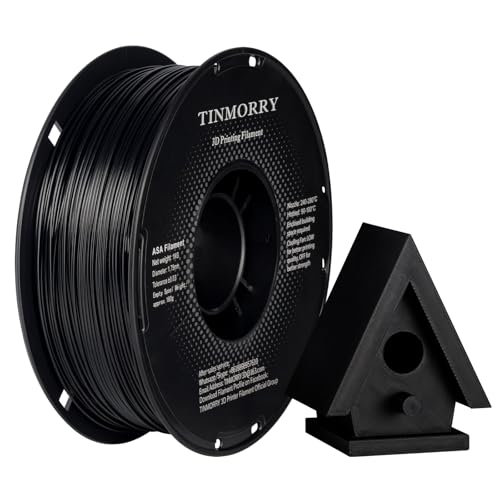 TINMORRY ASA Filament 1.75mm High UV & Heat Resistant 3D Printer Filament Durable & Toughness Dimensional Accuracy +/- 0.03mm Perfect for Printing Outdoor Functional Parts 1KG Spool Black