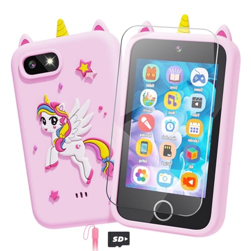 Lizzbey Unicorn Phone for Girls Age 3-8 - Touchscreen Learning Toy with Camera and 8G SD Card