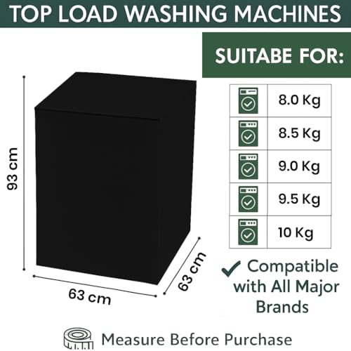 Image of DALUCI Top Load Fully Automatic Washing Machine Cover for 8 Kg, 8.5 Kg, 9 Kg, 9.5 Kg, 10 Kg | Waterproof & Dustproof Polyester Fabric Cover for Washing Machine with Zipper(Black, 63X63X93 CM)