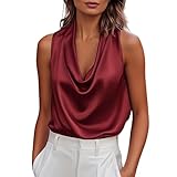 ZTFYKLIN Top Lencero Mujer Blusas De Satén Para Mujer, Camisas Abotonadas, Tops Manga Larga (Wine, Xxl) Sujetadores Vestido Playero Talla Grande Primavera Camiseta Deporte Sin Mangas Metalizado