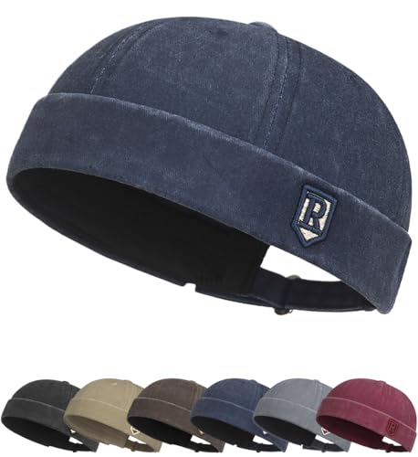 Unisexe Coton Docker Cap Casquette sans Visiere Homme Femme Bonnet Casquette sans Visière Homme Femme Bonnet de Docker Coton Rétro Hat Cuffed Brimless Hat de...