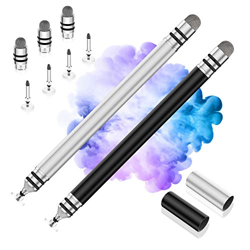 Stylus Pens, UROPHYLLA Precision Fine Point Stylus, 2 in 1 Capacitive Stylist Pens for for iPad, iPhone, Tablet, Laptops and Other Touch Screens with 7 Replacement Tips (Black/Silver)