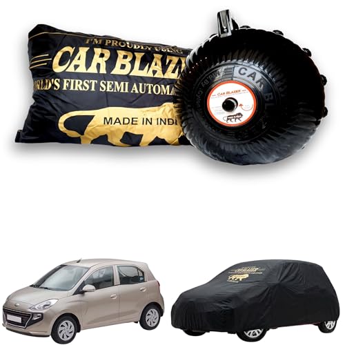 Image of CARBLAZER Portable & Semi-Automatic Full Body Car Covers: Heavy Duty Device| Anti-Theft| Dust & Scratch Proof | Water & Wind Resistant|Custom Fit| Dual-Side Cover, Compatible for Hyundai Santro