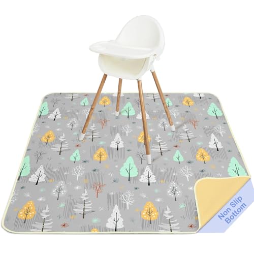 Image of Basumee Splat Mat High Chair Mat Waterproof Baby Play Splat Mat for Under High Chair Food Catcher Highchair Mat for Floor Non Slip Bottom, Gray Tree, 46x42 Inches