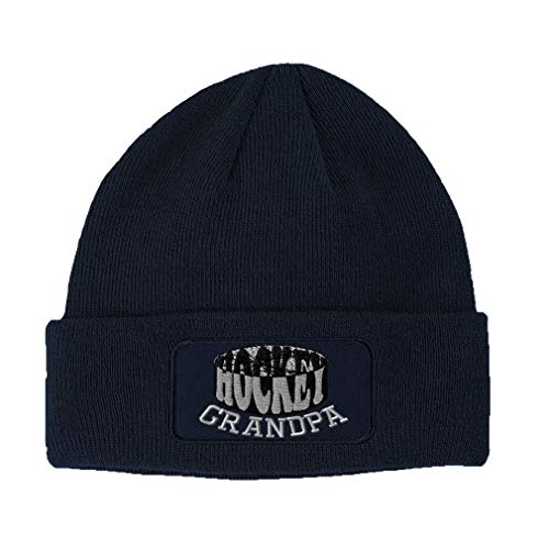 Patch Beanie for Men & Women Hockey Grandpa Embroidery Acrylic Skull Cap Hats Navy 1 Size
