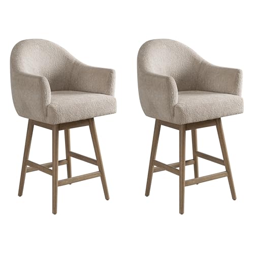 Butaco giratorio de altura de mostrador de 26 pulgadas, con asiento tapizado en tela Ancient Stone y estructura de madera sólida, marca Armen Living - Juego de 2 miniatura 3