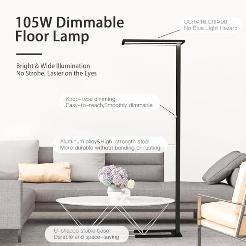Image of STERREN 76 inch Led Floor Lamp, 105W Eye-Care Free-Standing Lamp, Black