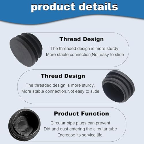 Image of 7 /8 inch (22mm) Round Plastic Hole Plugs, 24pcs Furniture Pipe Tube Cover Insert Tubing End Caps for Chair & Furniture Legs Round Tubing Post (Black)