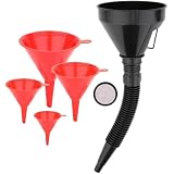5-Piece Automotive Oil Funnel Set with Flexible Neck, Filter Screen, Wide Mouth for Gas, Oil, Coolant, Engine Oil