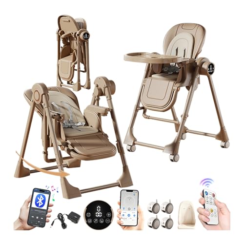 MoLi Électrique Bluetooth Intelligent Cuir PU Chaise Haute, Chaises Hautes Bebe avec Fonction de...