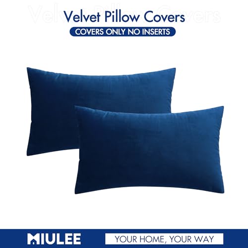Image of MIULEE Pack of 2, Velvet Soft Soild Decorative Square Throw Pillow Covers Set Cushion Case for Sofa Bedroom Car 12 x 20 Inch 30 x 50 cm