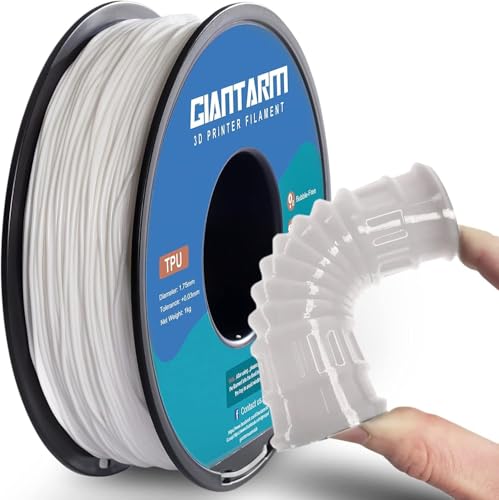 GIANTARM 95A TPU Flexible Filament,Filamento de TPU 1,75 mm 1 kg,Filamento Suave Para Impresora 3D,Dimensional +/- 0,02 mm,Blanco