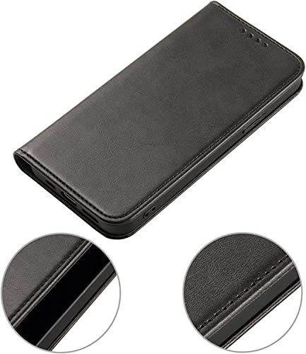 Étui portefeuille cuir iPhone 14 Plus noir avec béquille support
