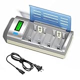 Palogreen Universal AA AAA C D 9V Battery Charger for AA AAA C D 9V Ni-MH Ni-CD Rechargeable Batteries, LCD Smart Charger and Fast Charger with Discharge Function