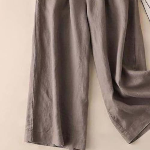 Women's Wide Leg Pants Linen Straight Tube Loose Summer Elastic Waist Wrinkle Shallow Ankle Casual3
