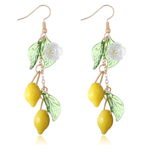 Cute Lemon Dangle Earrings for Women, Resin Yellow Lemon Hoop Earrings Minimal Fashion Fruits Dangling Earring for Women Sweet Earring for Birthday Valentine's Day Christmas Cosplay Gift