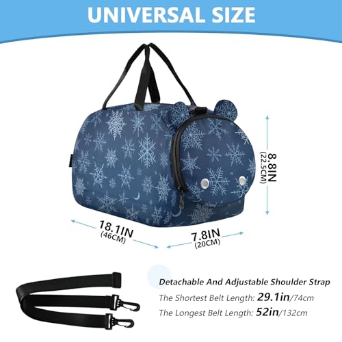 Dark Blue Snowflakes Girl's Gym Duffel Bag with Shoes Compartment Lightweight Weekender Overnight Duffel Bag for Beach Swim Bags Pool Sports3