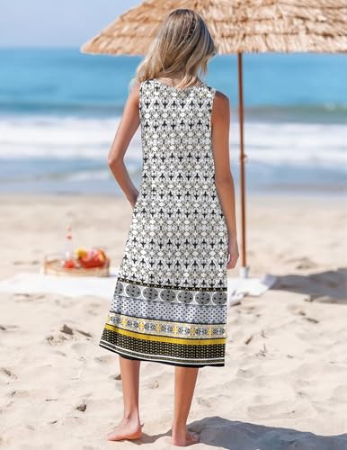 Image of Zeagoo Womens Summer Midi Dresses 2026 Casual Sleeveless Tank Sundresses A Line Crewneck Beach Vacation Dress with Pockets