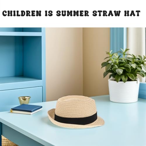 Didiseaon Toddler Summer Straw Hat: Boys Breathable Jazz Sun Hat with Adjustable Strap Kids Beach Cap for Outdoor Activities Beige4