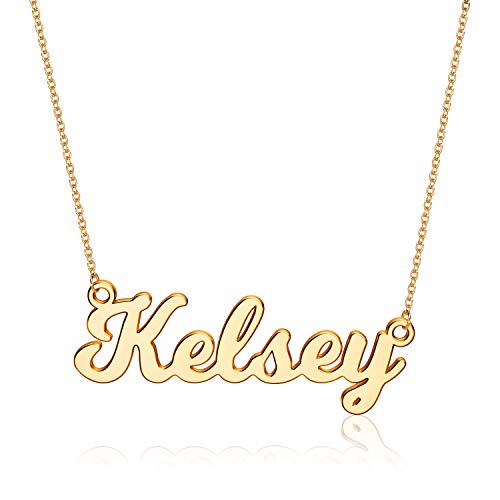 Ursteel Kelsey Necklace, Custom Name Necklace Personalized 14K Gold Plated