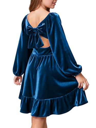 Girls Christmas Dress Fall Velvet Tie Back Long Sleeve Elegant Party Gifts for Outfits Kids Teen Winter Dresses