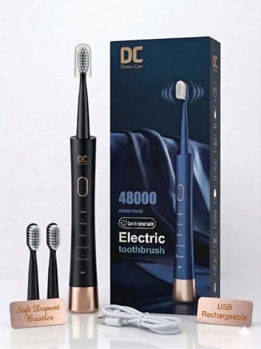 Dentes Care Sonic Electric Toothbrush for Adults – Ultra-Power 48,000 Vibrations – 5 Precision Modes, 45-Day Battery Life & USB-C Fast Charging – Includes 3 Brush Heads & Travel Cap (color-Obsidian Onyx Black)