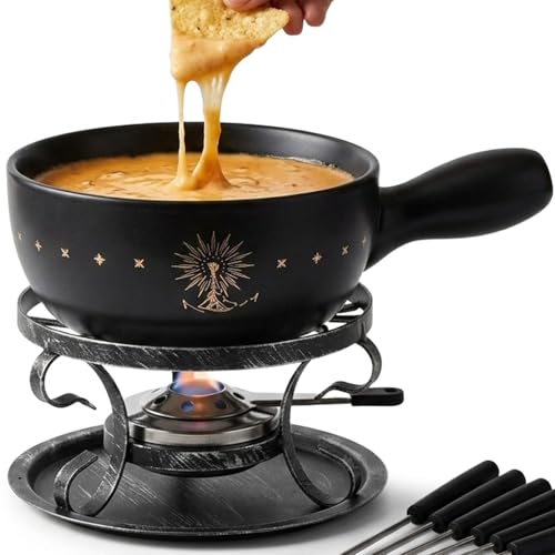 Artestia Ceramic Fondue Pot Set for Cheese & Chocolate, 2L Fondue Set for 6 People with Burner,...