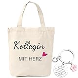Kollegin Geschenk Kollegin Stofftasche mit Schlüsselanhänger Kollegin mit herz Stoffbeutel Shopper Bag Kollegin Einkaufstasche Geschenke zum Kollegin für Frauen Dankesgeschenk Abschiedsgeschenk