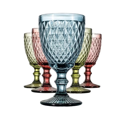 cecaro group – Set 6 Bicchieri Colorati Lavorati 260 ml Vetro Decorato – Stile Elegante e Moderno