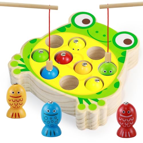 Drufoful Giochi Bambini 2 Anni, Giochi Montessori Magnetici in Legno mit 10 Pesci e Due Canne da Pesca Regalo Bambino per 2 3 4 5 Anni