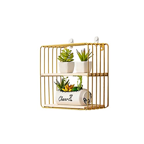 Glomora Elegante estante de pared de hierro de madera, exquisito estante de almacenamiento montado en la pared, fácil de colgar, adecuado para sala de estar, baño, oficina, dormitorio (cuadrado de