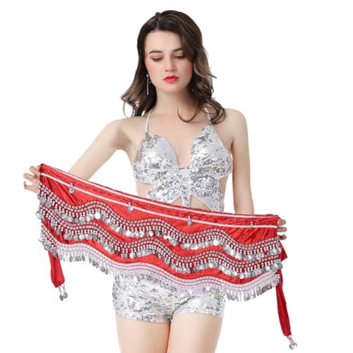 Women's Belly Dance Hip Scarf with Gold Coins Belly Waist Chain Dance Hip Scarf Belly Dance Skirt