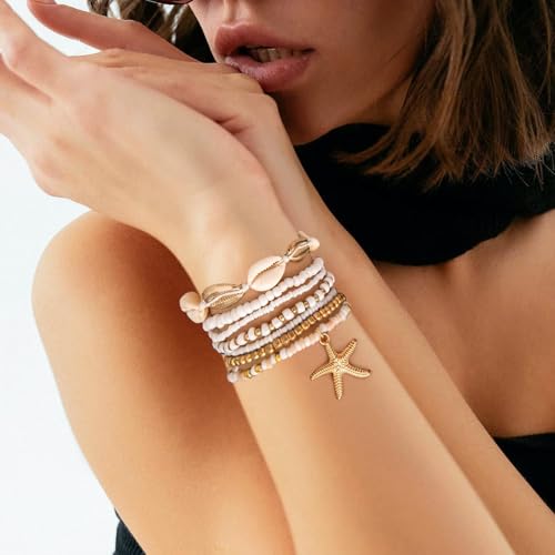 Bohemian 7 PCS Colorful Beaded Seashell Starfish Bracelet Set Beach Jewelry for Women Summer Beach Bracelets Adjustable Healing Bracelet Jewelry Accessories3
