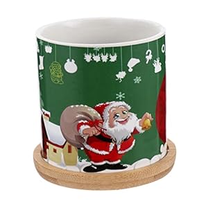 YARNOW 1 Set Hout Bloem Keramiek Houder Schotel Dienblad Patroon Home Plant Voor En Houten Xmas Tuinieren Boom…