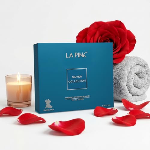 Image of LA PINK Silver Collection Unisex EDP Perfume Valentine Gift Set for Him & Her | Long Lasting Eau De Parfum | Travel-Friendly Fragrance Pack | Gift for Couple | Pack of 4 (25ml each)