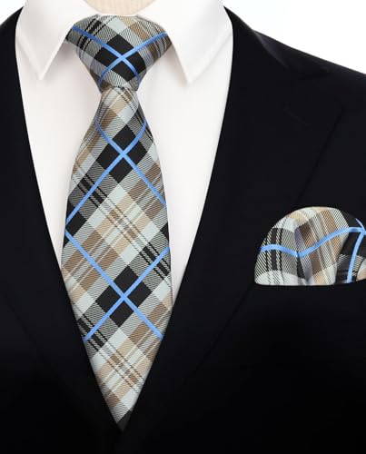 Image of HISDERN Mens Tie Set Classic Woven Ties and Pocket Square Cufflinks Set Formal Business Wedding Neckties Handkerchief