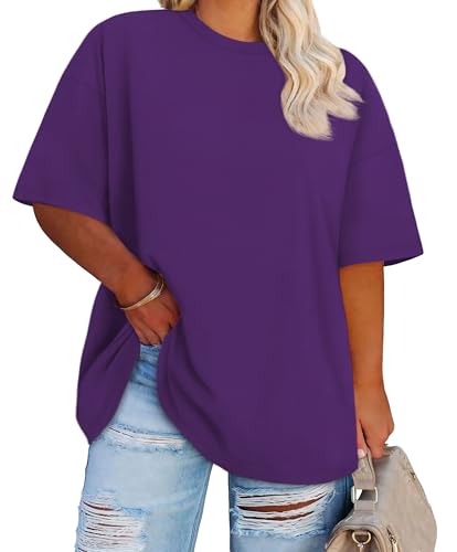 Plus Size Tops Oversized Tshirts for Women Basic Tees, Purple, 3XL | Casual Summer 2026 Blouses, Plus Size Fashion, Breathable Trendy Gym Workout Shirts, Solid or Graphic