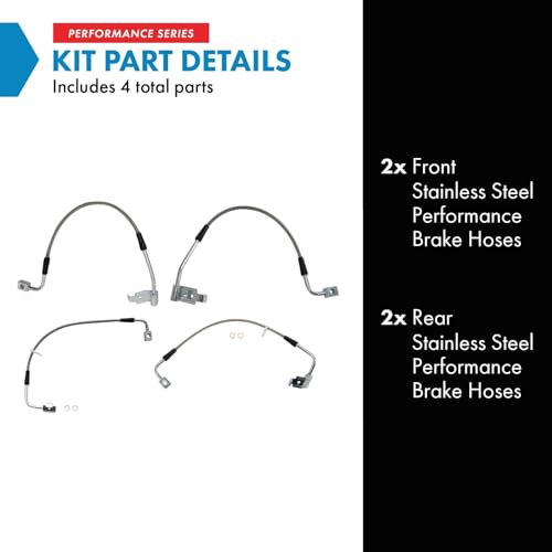 Image of TRQ Performance Front and Rear Brake Hose Set Compatible with 08-10 Jeep Wrangler