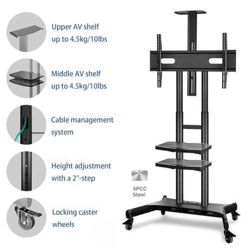Soporte móvil para TV con ruedas, ajustable para 32 a 75 pulg miniatura 4