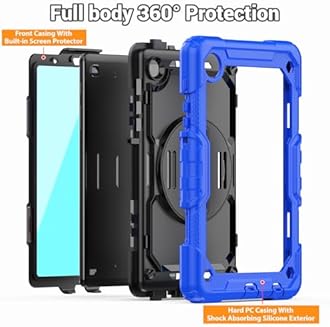 SEYMAC Case for Samsung Galaxy Tab A7 Lite 8.7" (SM-T220/ T225/ T227), Heavy Duty Full-Body Shockproof Protective Case with Screen Protector, Rotating Stand, Hand/Shoulder Strap, Blue