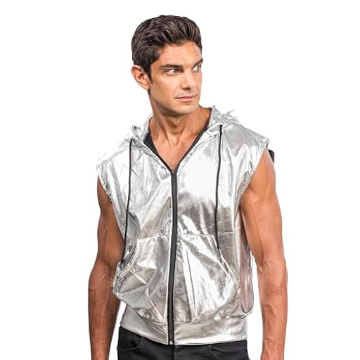 Chaks - Chaqueta con capucha, metálica, sin mangas y con cremallera, chaleco para festival, fiesta, fiesta temática de discoteca | Ya disponible en tu tienda friki favorita! En mundofriki.es!
