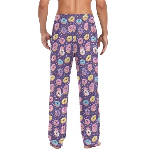 Men’s Cartoon Donut Pajama Pants with Pockets, Comfortable Lounge Sleep Bottoms#1242