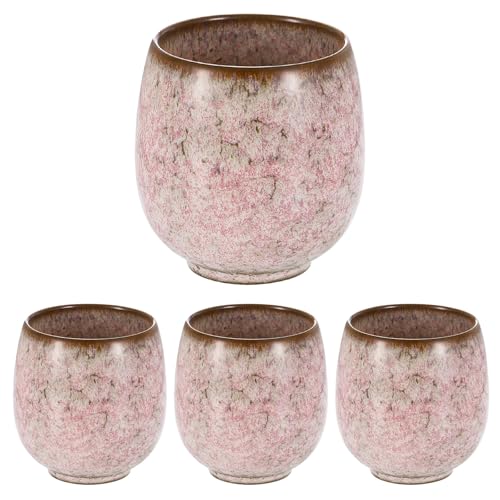 sourcing map Juego de 4 tazas de té de cerámica chinas de 5.6 onzas, tradicional Gong Fu, taza de té japonesa sin asa, taza de café pequeña para mate, té, café, bebidas de vino, rosa claro