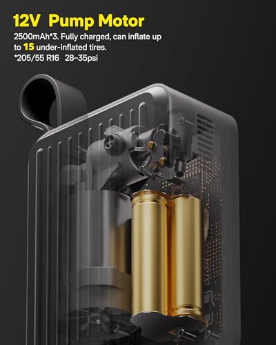HOTO Tire Inflator Portable, Electric Air Pump Pro for Car Tires with Digital Pressure Gauge 120PSI, Cordless Tire Pump with 12V Motor, 7500mAH Battery, Air Compressor for Car, Motorcycle, Bike, Ball