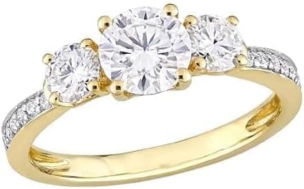 Purvika Jewels 2 Carat Round Cut Lab Created Diamond Three-Stone Wedding Ring, 14K Yellow Gold Finish, Sterling Silver 925
