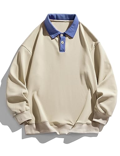 ZAFUL Men's Long Sleeve Color Spliced Polo Collar Sweatshirts Casual Lightweight Pullover Hoodies…