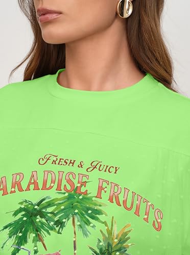 CSDAJIO Trendy Crew Neck Oversized T Shirts for Women Short Sleeve Loose Graphic Tee Summer Lace Top Paradise Fruits LawnGreen XX-Large — view 5